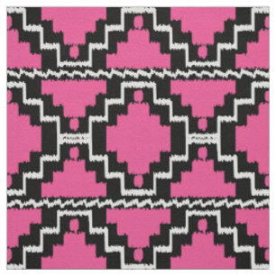 Tecido Tribal asteca de Ikat - rosa fúcsia, preto e