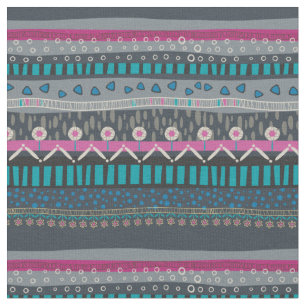 Tecido tribal floral azul cinzento do impressão