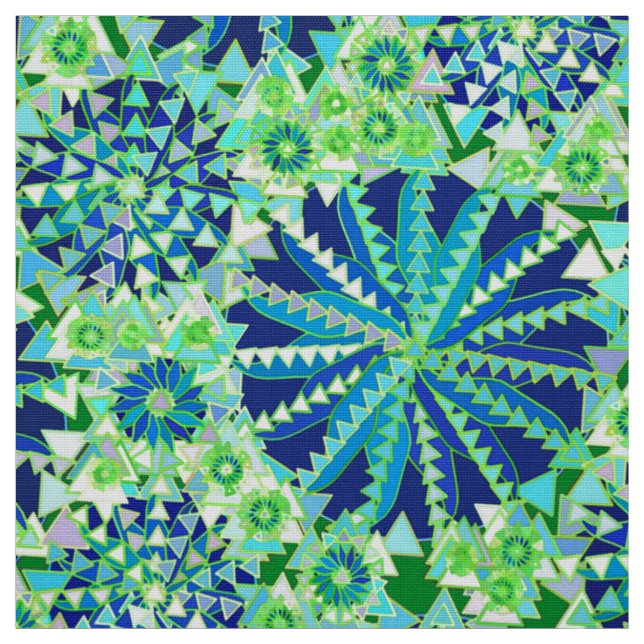 Tecido Tribal Mandala Impressão, Cobalt Azul e Verde (Modelo)