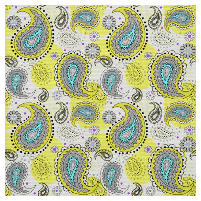 Tecido Tribal Paisley Pattern Lemon Yellow Turquoise (Modelo)
