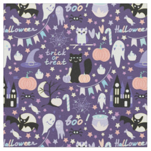Tecido Trick ou Treine o Gato Preto do Halloween Pumpkins