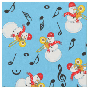 Tecido Trombone Snowman Music Notes Padrão