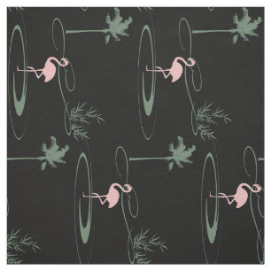 Tecido Tropical Oasis Palm Tree Flamingo Padrão Preto