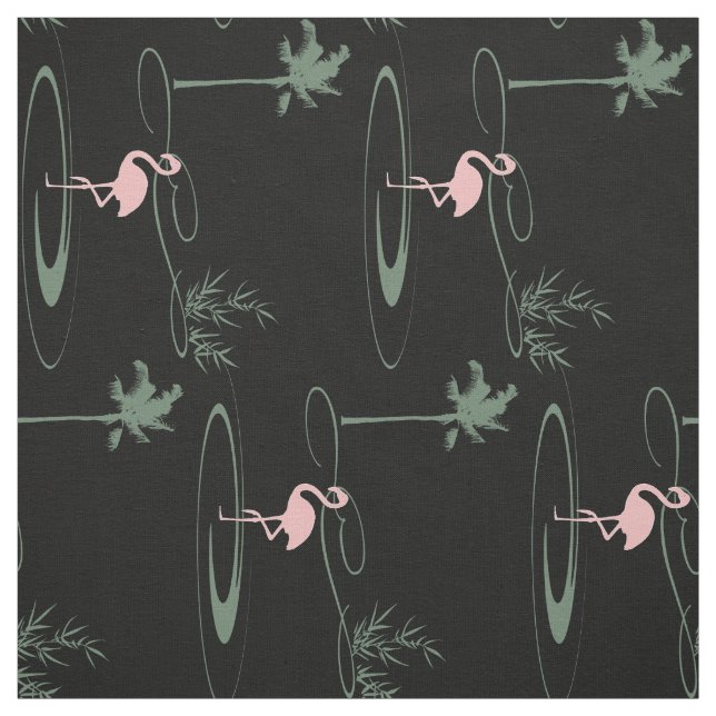 Tecido Tropical Oasis Palm Tree Flamingo Padrão Preto (Modelo)