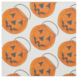 Tecido Truque de Laranja Halloween ou Balde de Abóbora