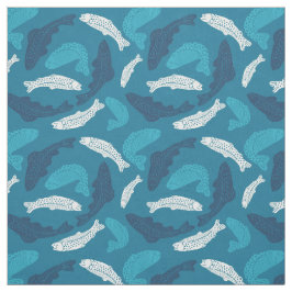 Tecido Truta Azul e De Marfim, Peixe Padrão