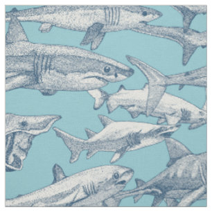 Tecido tubarões apenas cobalto azul celeste