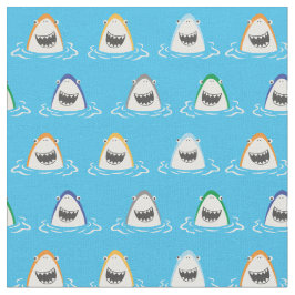 Tecido Tubarões engraçados bonitos em azul-aqua