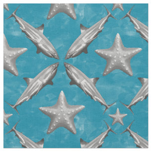 Tecido Tubarões Starfish Oceano Pacífico da Vida Azul C