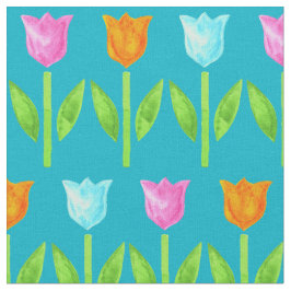 Tecido Tulipas coloridas da aguarela em cor-de-rosa,
