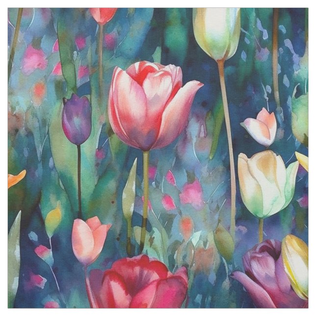 Tecido Tulipas de Aquarela (Escuro) (Modelo)