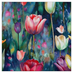 Tecido Tulipas de Aquarela (Escuro)