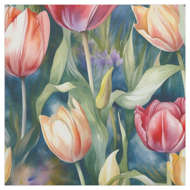 Tecido Tulipas de Aquarela (Vívido) (Modelo)