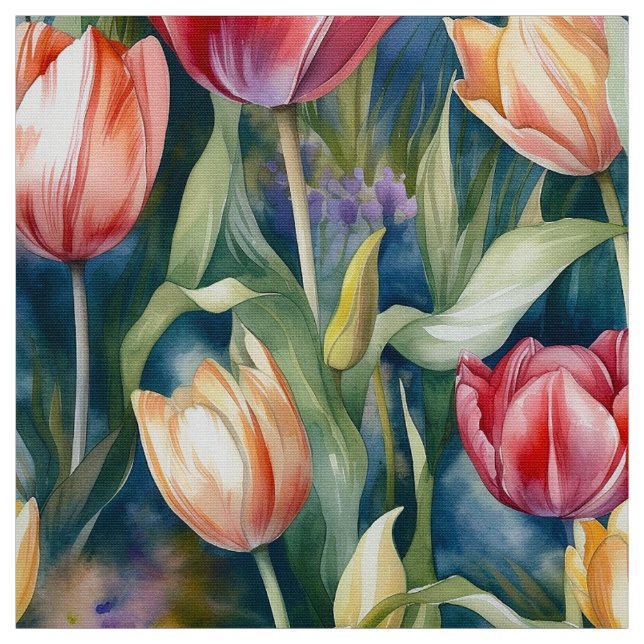 Tecido Tulipas de Aquarela (Vívido) (Modelo)