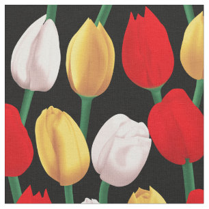 Tecido Tulipas em preto.