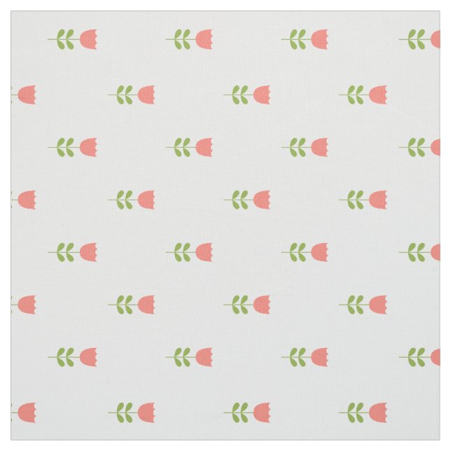 Tecido Tulipas Pequenas, Rosa e Verde, em Branco (Modelo)