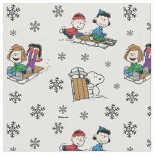 Tecido Turma do Peanuts Descendo a Colina e Flocos de Nev