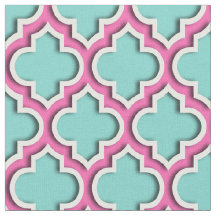 Turquesa Aqua, Quatrefoil Marroquino Rosa Quente #