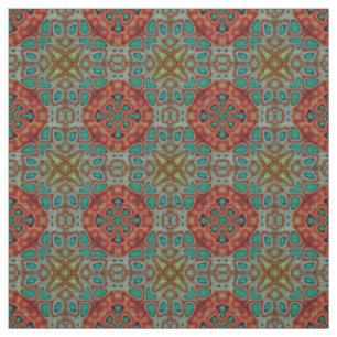 Tecido Turquesa Azul Laranja Vermelho Verde Arte Orient B