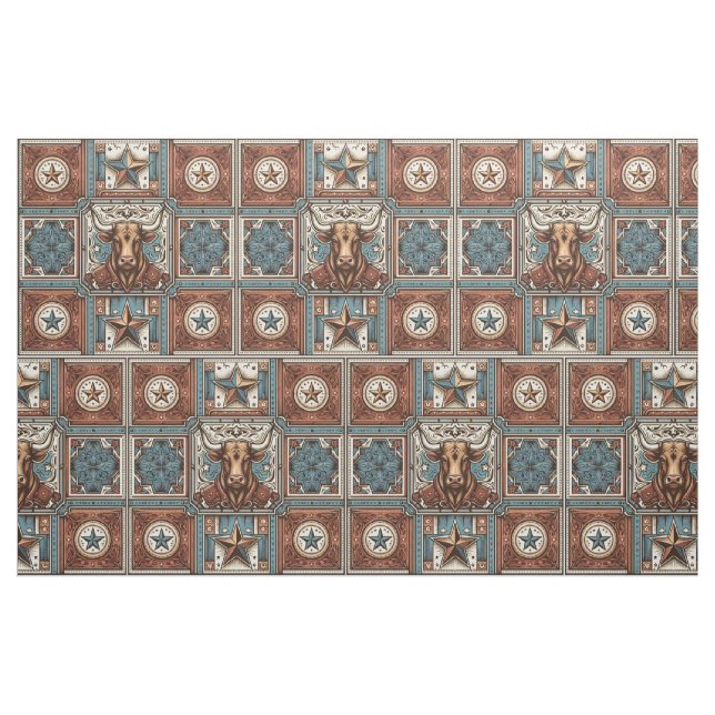 Tecido Turquesa castanha Impressão de couro ocidental com (Fat Quarter)