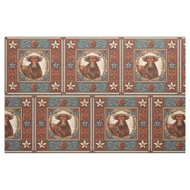 Tecido Turquesa Castanho-Impressão de-Couro Ocidental com (Fat Quarter)
