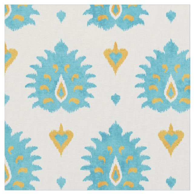 Tecido Turquesa cúbica e padrão de ikat dourado (Detalhe)