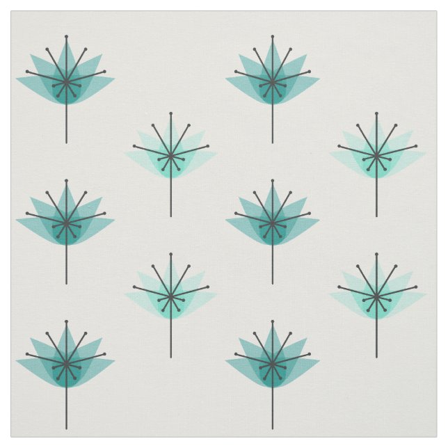 Tecido Turquesa de Flores Modernas de meio século (Modelo)