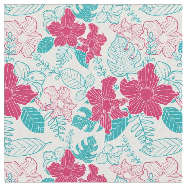 Tecido Turquesa e Padrão Floral Magenta (Detalhe)