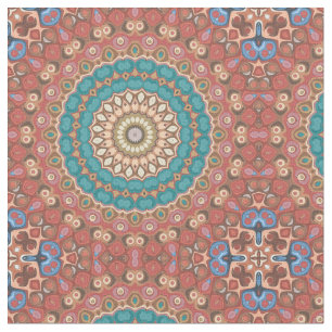 Tecido Turquesa e Terracotta Geométrica Mandala Padrão