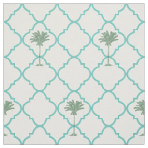 Tecido Turquesa simples clássica e quatrefoil branco