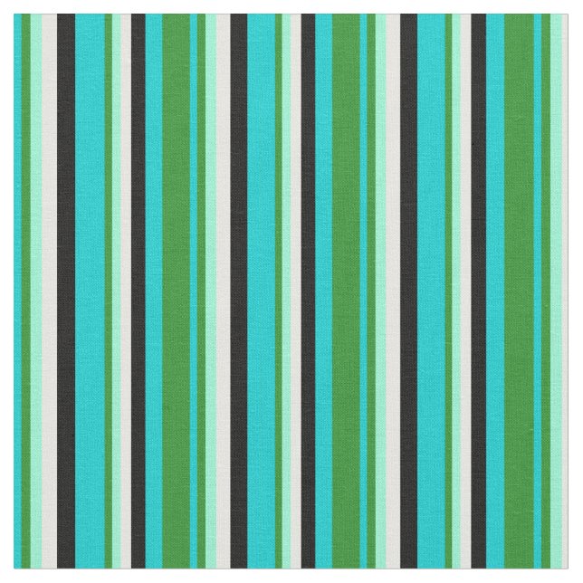 Tecido Turquesa, Verde, Aquamarina, Creme de Mint e Preto (Detalhe)