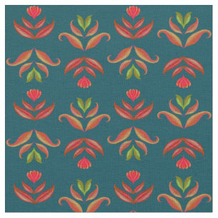 Tecido Turquoise Folk Art Floral Impressão Cozy Russo out