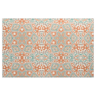 Tecido Turquoise Teal Orange Retro Nouveau Deco Padrão