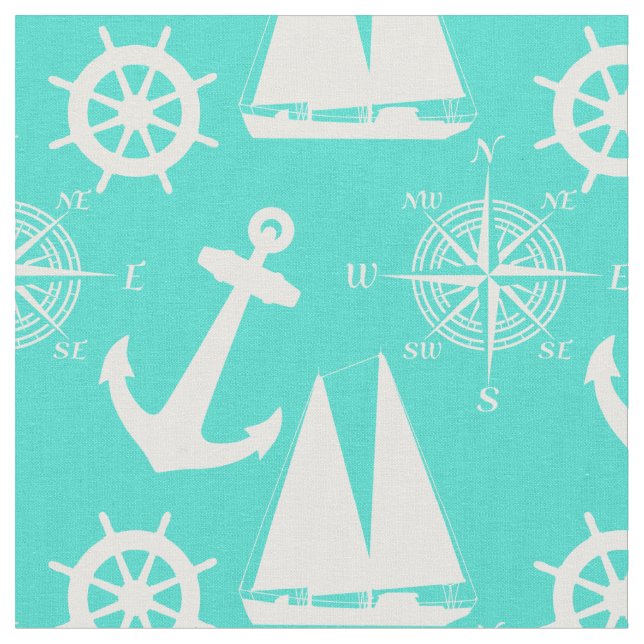Tecido Turquoise White Nautical Coastal Boating (Detalhe)