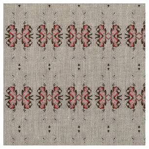 Tecido Um gráfico vermelho vibrante apresenta um floral c