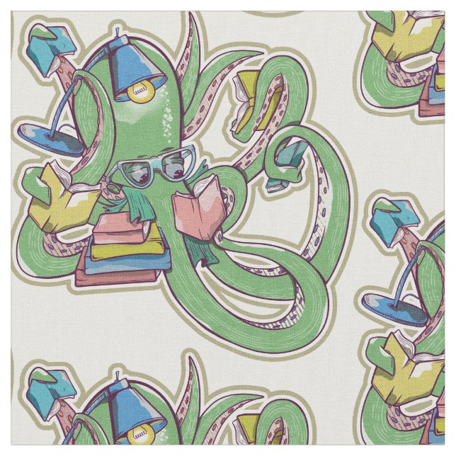 Tecido Um polvo que adora ler (Detalhe)