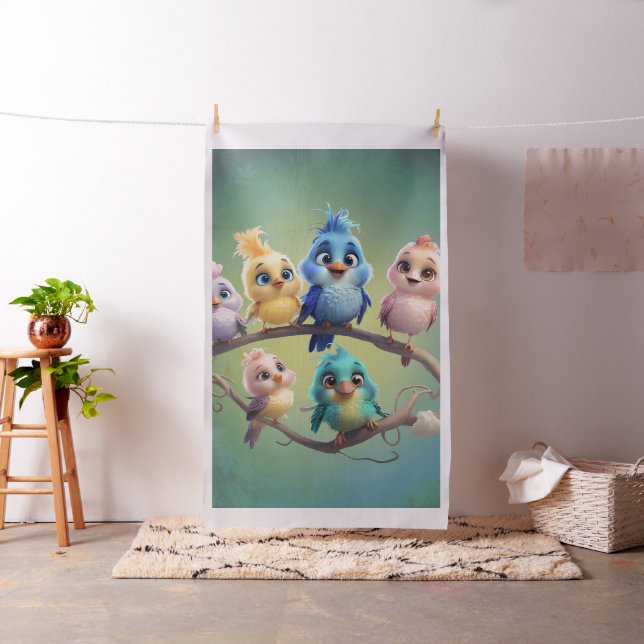 Tecido Uma bela parada de pássaros de desenho animado em  (In Situ)