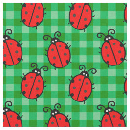 Tecido Uma joaninha vermelha em gaiola xadrez verde