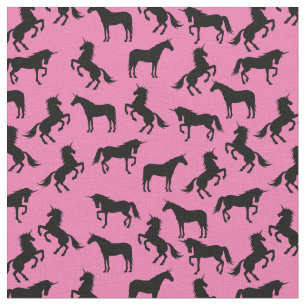 Tecido Unicorn Silhouettes Rosa e Negro