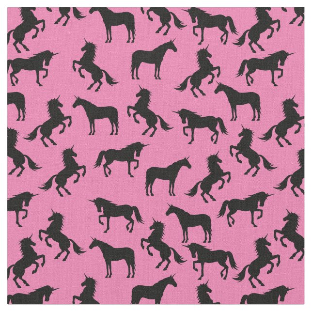 Tecido Unicorn Silhouettes Rosa e Negro (Detalhe)