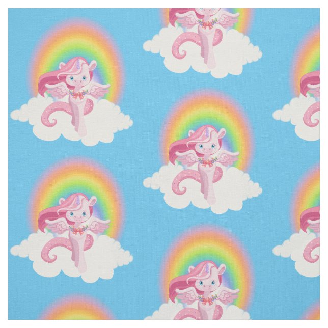 Tecido Unicórnio Rosa Bonito Pegasus Rainbow (Modelo)
