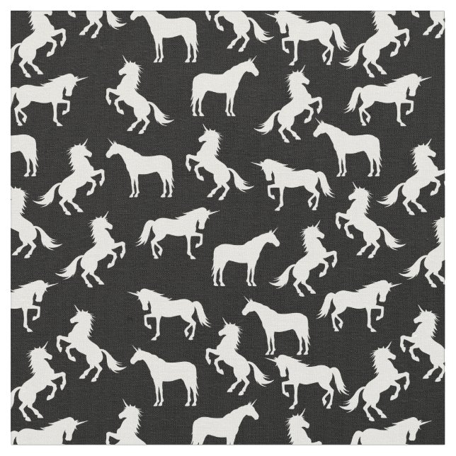 Tecido Unicórnio Silhuettes Preto e Branco (Detalhe)