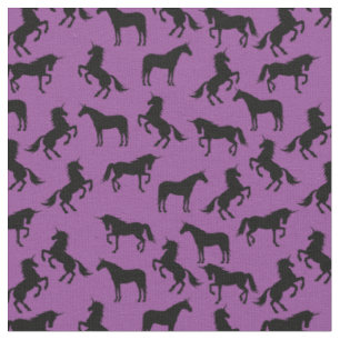 Tecido Unicórnio Silhuettes Roxo e Preto