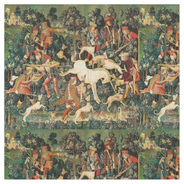 Tecido Unicórnio Tapestries Clássico Medieval Defende Caç (Detalhe)