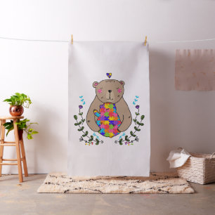 Tecido urso autístico floral do mama