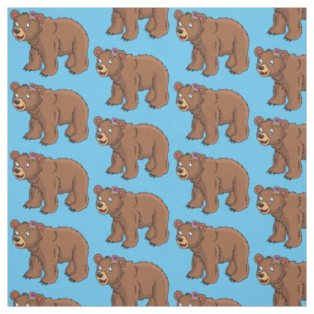 Tecido Urso bonito com ilustração de desenho animado de f (Modelo)