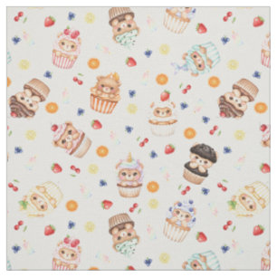 Tecido Urso de Cupcake Fofo e Padrão Sem Costura de Gulos