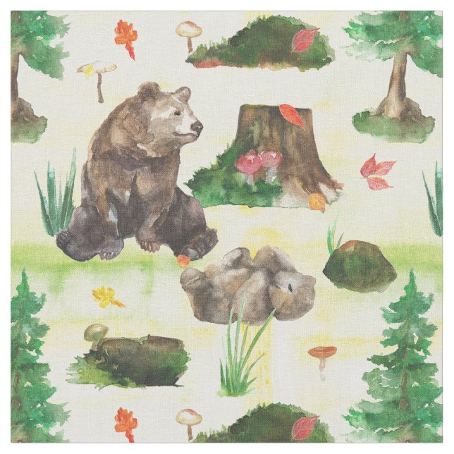 Tecido Urso de madeira com ursos (Detalhe)