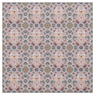 Tecido Urso de pelúcia floral Boho e Mandala Ornamentada