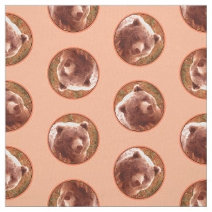 Tecido Urso Grizzly na Pintura de Arte Selvagem com Algas